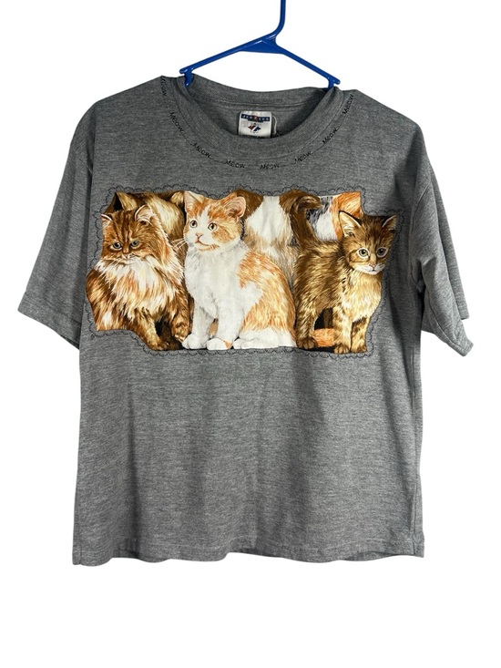 Jerzees Tops - Jerzees Handmade Cat Grandmacore Stitched Meow Tee Small